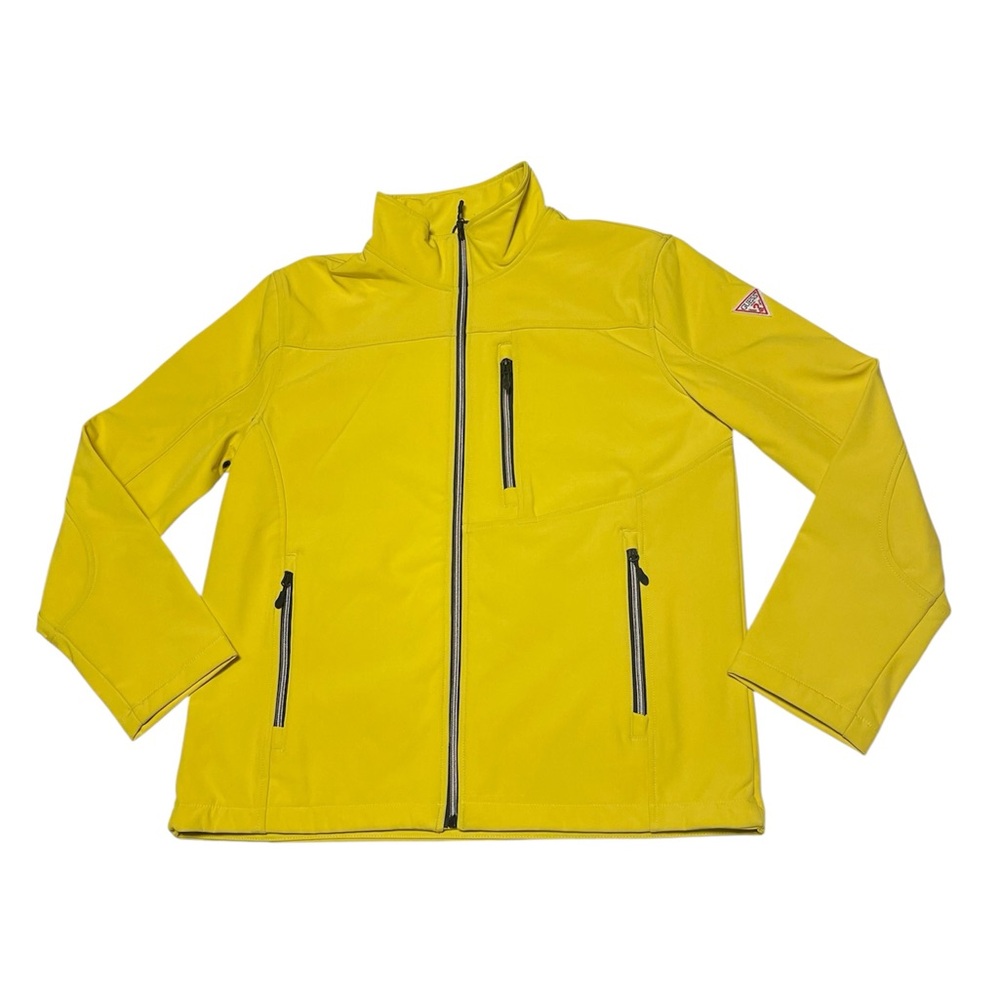 GUESS ZIP-UP JACKET MENS SOFT-SHELL BRIGHT YELLOW COLOR CHEST POCKET SIZE LARGE